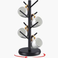 Mug Holder Tree,New Upgraded 360 Degree Rotated 8 Hooks Coffee Cup Holder,Wood Coffee Mug Rack Standing (Black)