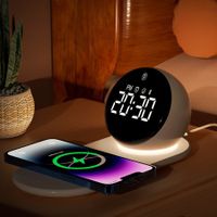 Digital LED Alarm Clock with Wireless Charging Station 3 Level Dimmer, USB Charging Port,Sleep Timer for Bedroom Desk