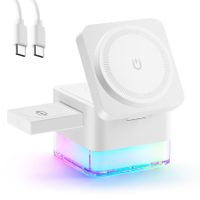 Wireless-Charger 3 in 1 Charging Station Cube with Nightlight Lamp Foldable Charger Charging Dock for iPhone 16/15/14/13/12/AirPods/Apple Watch(No Adapter)