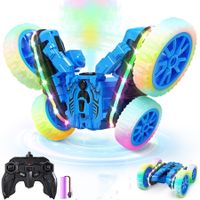 Remote Control Car with Sides Light and Headlights,360 Degree Rotating 4WD Spray 2.4Ghz All Terrain Toy Car for Age 4-7-Blue