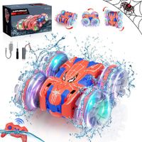 Amphibious Remote Control Car Spider Double Sided 360 Degree Flip Rotating 4WD Waterproof RC Stunt Car with Light Pool Toy