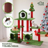 3IN1 Christmas Cat Tree Scratching Post Perch Scratcher Climbing Tower Gym Condo Toy DIY Playhouse Hammock Pet Furniture