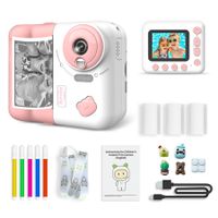 Kids Instant Print Camera,1080P Digital Camera 2.4Inch IPS Screen 10X Zoom Built-in Battery, Birthday Gift for Boy Girl (Pink)