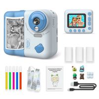 Kids Instant Print Camera,1080P Digital Camera 2.4Inch IPS Screen 10X Zoom Built-in Battery, Birthday Gift for Boy Girl (Blue)