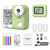 Kids Instant Print Camera,1080P Digital Camera 2.4Inch IPS Screen 10X Zoom Built-in Battery, Birthday Gift for Boy Girl (Green)