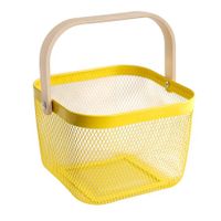 Metal Mesh Steel Basket Garden Harvest Basket Vegetables Square Wire Basket with Handle Storage Organizer Multi-functional Fruit Basket (Yellow)