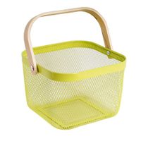 Metal Mesh Steel Basket Garden Harvest Basket Vegetables Square Wire Basket with Handle Storage Organizer Multi-functional Fruit Basket (Green)