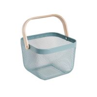 Metal Mesh Steel Basket Garden Harvest Basket Vegetables Square Wire Basket with Handle Storage Organizer Multi-functional Fruit Basket (Blue)