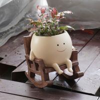 Smily Face Planter Pot Cute Resin Flower Head Planters Unique Sit Rocking Chair Succulent Pots Gift IdeaI for Christmas with Drainage Hole