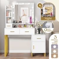 Hollywood Mirror Makeup Table Vanity Dressing Desk Dresser Bedroom Furniture with 9 LED Lights 4 Drawers Storage Shelves 3 Lighting Colours