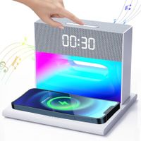 Alarm Clock with Wireless Bluetooth Speaker and Charging, 4 in 1 Touch Bedside Lamp Bluetooth Alarm Clock for Heavy Sleepers-White