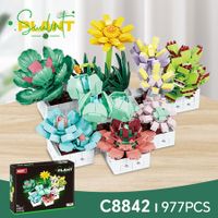 Flower Building Block Botanical Collection, 8 Pack Tropical Plants Bonsai House Office Decor, Creative Display Set for Kids