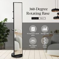 Full Length Body Mirror Large Long Tall Floor Free Standing Rotating Stand Up Alone Makeup Dressing Home Decor Black with Storage
