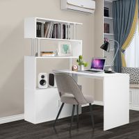 Office Computer Desk L Shaped Rotating Corner Study Gamer Furniture Home Work Writing Gaming Executive Table Modern with Bookshelf 2 Cabinets