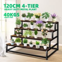 4 Tiered Plant Stand Metal Flower Pot Shelf Indoor Outdoor Corner Holder Garden Herb Shelves Large Storage Rack Black Brown