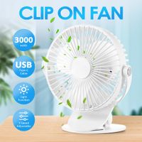 USB Desk Clip On Fan Portable Cooling Clamp Table Wall Battery Powered Air Circulator 360 Degree Rotation with Light for Car Stroller Travel Camping