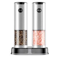 Electric Salt and Pepper Grinder Set Automatic Battery Pepper Mill Shakers Adjustable Coarseness Easy Filling Upgraded Larger Capacity with Led (2 Pack)