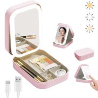 LED Lighted Travel Makeup Mirror Lights jewelry Box USB Power Light Colors Adjustable Brightness 3Colors Dimmable Portable  Gift Girl Women