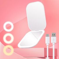 Slim Lighted Travel Makeup Mirror Lights Magnification USB Power Rechargeable 2X Magnifying Mirror Light Colors Adjustable Brightness