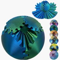 Gear Ball,4.2in 3D Printed Spin Ball Cube Fidget Toys,Gear Sphere,Gear Ball Fidget Toy,Stress Ball,GearSphere Desk Toy,Gear Toy (Laser Green Blue)