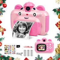 Instant Print Digital Camera for Kids 20MP Selfie Video Image Video Recorder, 12MP Photo Shooting, 180-Degree Rotating Feature Gift for 6+ Ages Kids, Pink