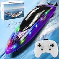 RC Boat with LED Light 20 MPH Remote Control Boat Rechargeable Battery for Pools and Lakes Water Play Toy Gift for Boys and Girl