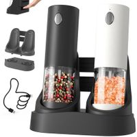 Electric Salt and Pepper Grinder Set Automatic Salt and Pepper Grinder Set with Charging Base and LED Light, Adjustable Coarseness