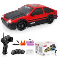 RC Drift Car 2.4GHz 1:16 Scale 4WD High Speed Remote Control Cars Vehicle with LED Lights Two Batteries and Drifting Tires Racing Sport Toy Cars,Red