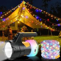 Camping Lanterns Rechargeable 2-in-1 Spotlight flashlights with 14.5 M LED Light String,4 Spot Modes and 6 Camping Modes for Yard