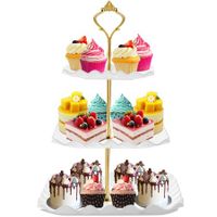 Dessert Cupcake Stand 3 Tier Cup Cake Holder Tower Tea Party Birthday Weeding Plastic Tiered Serving Tray Metal Rod White