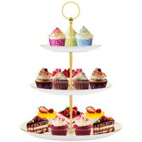 Dessert Cupcake Stand 3 Tier Cup Cake Holder Tower Tea Party Birthday Wedding Plastic Tiered Serving Tray  Rod White