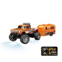 Mini Rc Monster Truck,Mini Monster Trucks,1:64 Scale Monster Truck Remote Control Car with Lights,Mini Rc Truck with Trailer,Mini Drift Rc Car (Orange)