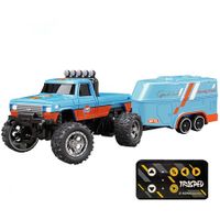 Mini Rc Monster Truck,Mini Monster Trucks,1:64 Scale Monster Truck Remote Control Car with Lights,Mini Rc Truck with Trailer,Mini Drift Rc Car (Blue-A)