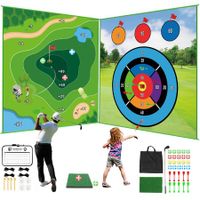 Golf Game Golf Chipping Game,Double Sided Golf Game & Golf Hitting Mat Plus,Indoor Golf Games Practice Mat with 20 Sticky Balls and 10 Darts