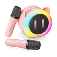 Mini Karaoke Machine, Portable Bluetooth Karaoke Speaker with 2 Wireless Microphones, Toys Birthday for Kids (Pink)