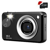 Digital Camera,FHD Camera with 32GB Card,Lanyard,16X Zoom Anti Shake,48MP Compact Portable Small Point Shoot Camera Gift (Black)