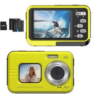 Underwater Camera,4K 48MP Autofocus Waterproof Camera with 16X Zoom Selfie Dual Screens,11FT Compact Digital Camera,Fill Light Camera (YELLOW)