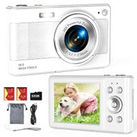 Upgrade Digital Camera,56MP FHD 1080P Camera with 16x Zoom Anti Shake,Kid Camera with 32GB TF Card,Two Batteries,Compact Small Camera (White)