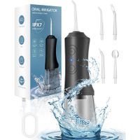 Water Dental Flosser Pick for Teeth, Waterproof Oral Irrigator, 3 Modes 4 Replaceable Jet Tips, Flossing Cleaning Picks for Home Travel Gums (Black)