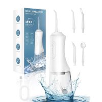 Water Dental Flosser Pick for Teeth, Waterproof Oral Irrigator, 3 Modes 4 Replaceable Jet Tips, Flossing Cleaning Picks for Home Travel Gums (White)