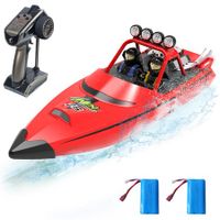 RC Boat,2.4GHz Self Righting Remote Control Boat,30KM/H Fast Speed Racing Jet Boats Gift Toy with LED Light,2 Rechargeable Batteries,Red