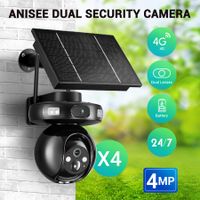 4G Home Security Camerax4 Solar Powered Wireless CCTV Outdoor House Surveillance LTE Cellular Spy System with Dual Lens 4MP PTZ Motion Sensor Batteries