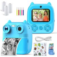 Instant Print Camera for Kids, Christmas Birthday Gifts for Girls Boys, Selfie Digital Camera with Videos, Portable Camera Toy with Print Paper (Blue)