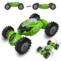 Amphibious Remote Control Car, 4WD Remote Control Boat, Waterproof RC Stunt Car for Kids Gift,All Terrain Beach Pool Water Toy (Green)