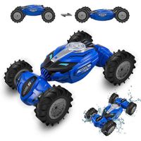 Amphibious Remote Control Car, 4WD Remote Control Boat, Waterproof RC Stunt Car for Kids Gift,All Terrain Beach Pool Water Toy (Blue)