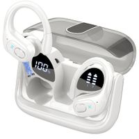 Wireless Earbuds Bluetooth 5.3 Headphone Sport Stereo Deep Bass Over Ear Bud with Earhooks,ENC Noise Cancelling Mic IPX7 Waterproof-White