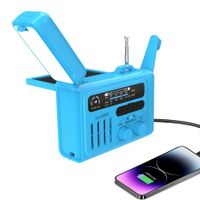 Emergency Hand Crank Weather Radio Solar AM/FM/NOAA Weather Portable Radio with Flashlight Bluetooth Speaker,SOS Alert for Home Outdoors Compass-Blue