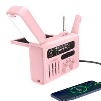 Emergency Hand Crank Weather Radio Solar AM/FM/NOAA Weather Portable Radio with Flashlight Bluetooth Speaker,SOS Alert for Home Outdoors Compass-Pink