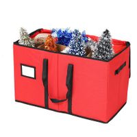 Christmas Figurine Storage Box, Keeps 8 Holiday Figurines, Adjustable Area and Pockets for Decorations