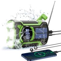 Emergency Weather Radio Waterproof Bluetooth Portable AM/FM/NOAA Weather Radio 5000mAh USB Hand Crank Solar Radio Flashlight SOS-Green